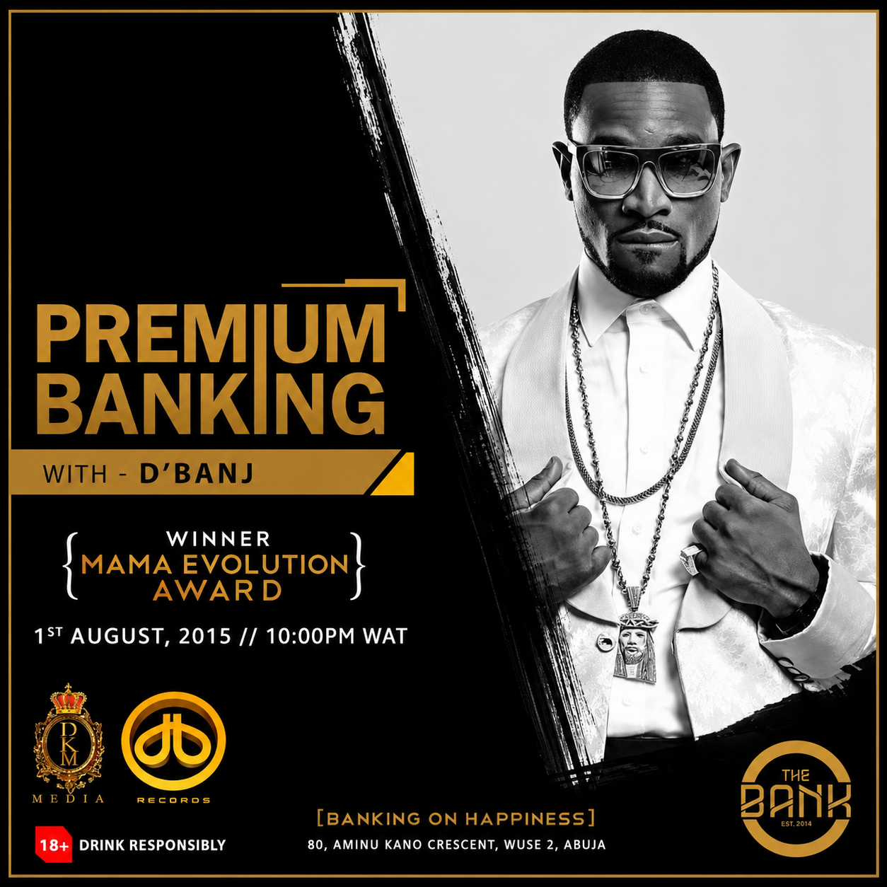 The Bank Abuja premium banking event poster featuring D'Banj